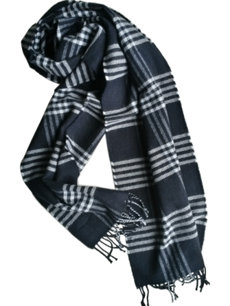 Check pattern merino wool scarf navy blue isolated background.