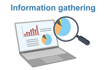 「Information gathering」データや資料を調べる情報収集のイラスト
