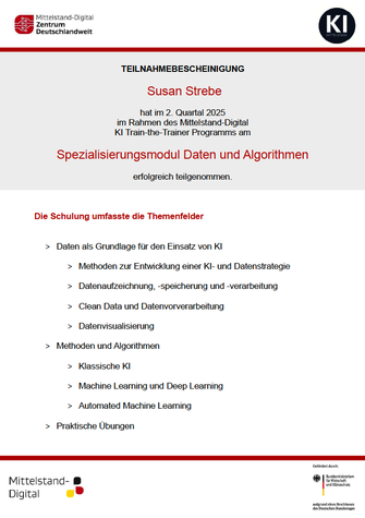 Teilnahmebescheinigung Spezialisierungsmodul Daten und Algorithmen