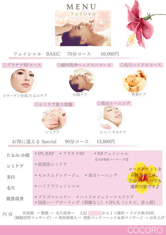 フェイシャルメニュー