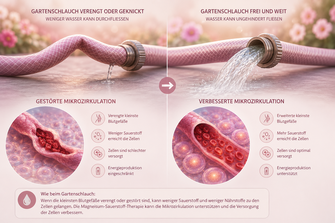 Das Gartenschlauch-Prinzip veranschaulicht, wie eine eingeschränkte Mikrozirkulation die Versorgung der Zellen beeinflussen kann.