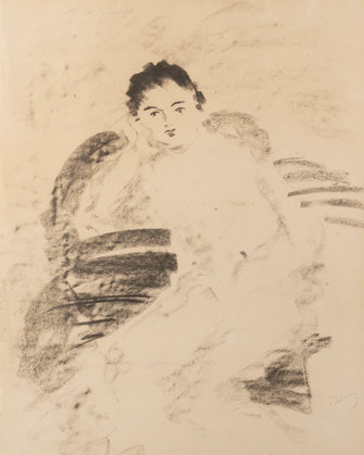 Andre Derain, femme assise, fusain , signé au crayon, expose à la galerie agnes thiebault, Paris 