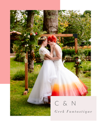 Couple de mariées lors d'un mariage LGBT, mariage thème geek fantastique, organisation d'un mariage franco-belge thème champêtre chic, par My Daydream Wedding, wedding planner et décoratrice de mariage à Lille et dans le Nord