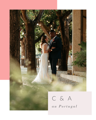 Mariés dans un jardin qui se regardent en souriant, lors d'un mariage au Portugal, mariage organisé par My Daydream Wedding, wedding planner et designer à Paris, Lille, la France