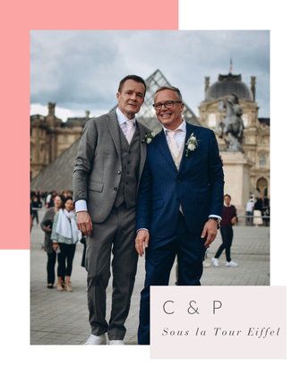 Mariés posant devant le Louvre, mariage organisé et décoré par My Daydream Wedding, wedding planner et designer à Paris, Lille et Nantes