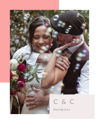 Mariés qui s'enlacent, entourés de bulles, lors d'un mariage sur Paris, mariage organisé par My Daydream Wedding, wedding planner et designer à Paris, Lille, la France