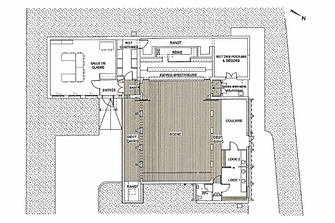 Un théâtre pédagogique, Lycée George Sand, Nérac. Mission de scénographie d'équipement auprès de Geneviève Robert architecte d.p.l.g. pour le projet de création d'un théâtre pédagogique de 60 places pour les classes d'art dramatique.