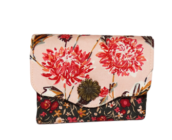 petit porte-monnaie femme, accordéon ou à soufflet, 3 compartiments, porte-cartes, tissu avec des fleurs, dahlias, cadeau original et pratique