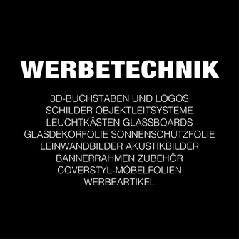 Durch klick auf diesen Button gelangst Du zur Rubrik Werbetechnik: Hier findest Du unser breites Angebot aus allen Bereichen der Werbetechnik.