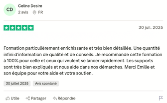 Avis client Trustpilot d’une élève de l’École de Secrétariat d’Émilie après avoir suivi une formation.