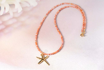 Halskette mit Seestern und Karneol Perlen, sommerschmuck, mypeonity