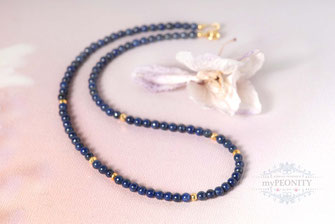 Zarte blaue Lapislazuli Kette mit Pyrit