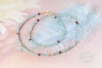 Aquamarin Halskette mit Granat