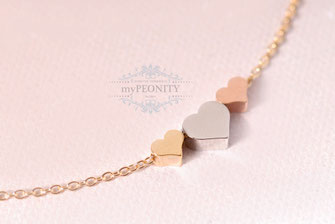 drei Herzen Anhänger 3  Farben Kette 