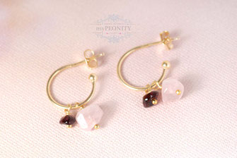 Kreolen Ohrstecker Rosenquarz Granat Edelsteine rosa weinrot gold