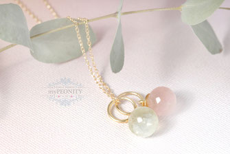 Prehnit und Rosenquarz Halskette