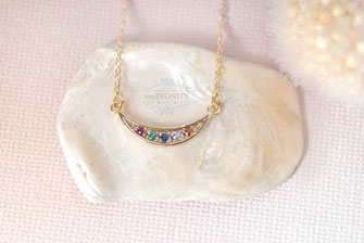 Mond Halbmond Rainbow bunte Zirkonia Halskette