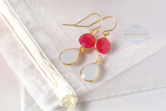 Lange pink weiße Chalzedon Ohrringe sommerschmuck