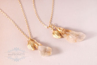 Kleiner Citrin Blatt Anhänger Halskette 