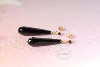 Onyx Tropfen Ohrringe Schwarz Gold elegant