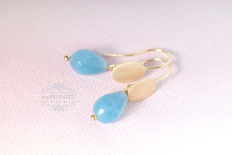 Larimar Tropfen Edelstein Ohrringe vergoldetes Silber