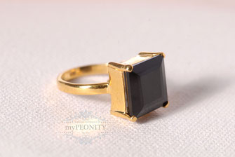 schwarz großer Onyx ring silber vergoldet 