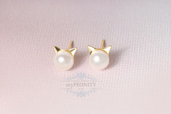 Katzen Perlen Ohrstecker katzenschmuck  ohrringeSterlingsilber vergoldet