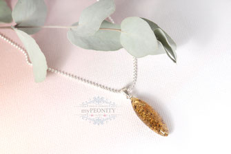 Bernsteinanhänger lange Sterlingsilber Kugelkette mypeonity