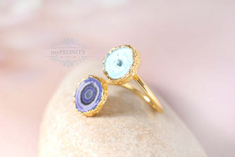 Zwei Drusen Achat Ring gold