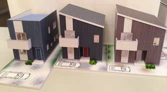 3棟建ての　戸建賃貸住宅の模型事例です。