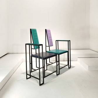 German Avant-Garde  Double Side-Chair  Lacquered Metal, Leather  Germany, 1980s