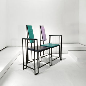 German Avant-Garde  Double Side-Chair  Lacquered Metal, Leather  Germany, 1980s