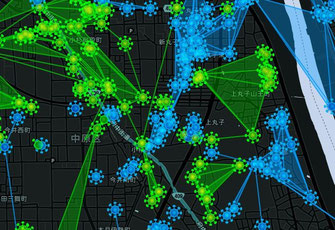 ある時の中原区の図。Ingress Intel Mapで確認できる。