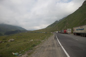 Trucks waiting line for several kms before the border