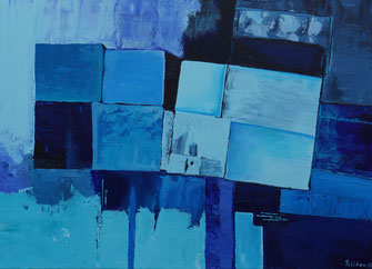 Farbe blau, Acryl, gespachtelt