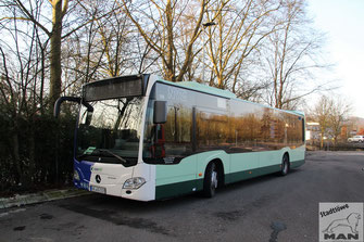 NK-VG 519, Wagen 519, Mercedes-Benz Citaro II Euro 6 Hybrid, Busparkplatz am Gaswerk in Neunkirchen, 20.02.2023
