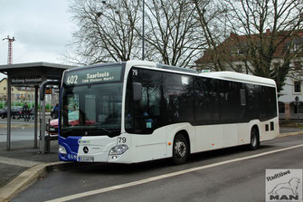 SLS-WA 79, Wagen-Nr.: 79, Mercedes-Benz Citaro II LE Euro 6, Hauptbahnhof in Saarlouis, 06.01.2023