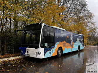 NK-VG 527, Wagen 527, Mercedes-Benz Citaro II Euro 6 Hybrid, Busparkplatz "Am Gaswerk" in Neunkirchen, 24.11.2023