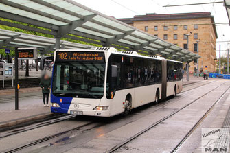 SB-SB 354, Wagen 354, Mercedes-Benz Citaro I Eacelift G, Hauptbahnhof in Saarbrücken, 28.04.2023