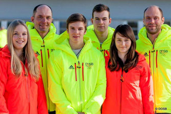 Franziska Pfnür (SK Ramsau), Trainer Arne Kluge, Simon Groß (SC Ruhpolding), Danilo Riethmüller (WSV Clausthal-Zellerfeld), Juliane Frühwirt (SV Motor Tambach-Dietharz) und Trainer Jesko Fischer