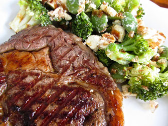Scotch fillet steak & Salad (broccoli, broad bean, feta cheese, dried bonito)