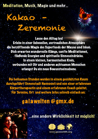 Flyer für eine Kakao-Zeremonie am 6. und 18.April 2025