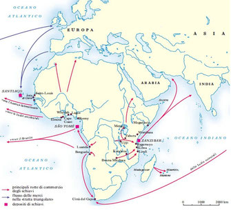 Le principali rotte di commercio degli schiavi africani