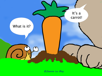 JoJo l'escargot qui montre comment poser la question "qu'est-ce que c'est ?" en anglais.