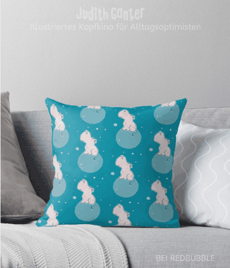 Kissen Muster dekorativ verspielt - Nilpferd Flusspferd blau - Design von Judith Ganter - bei Redbubble - Globaler Online-Marktplatz für Print-on-Demand-Produkte - Geschenkideen mit Bildern