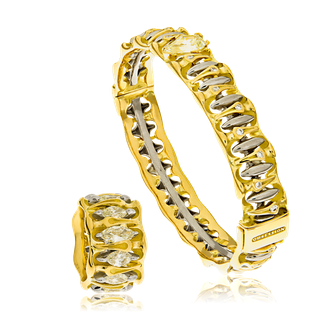 Gremlin Armreif und Schmuckring in Gelb- und Weissgold mit Diamanten, angefretigt auf Kundenwunsch von der Goldschmiede OBSESSION Zürich und Wetzikon