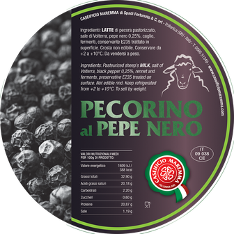 maremma pecorino pecora formaggio caseificio toscano toscana spadi follonica etichetta italiano origine latte italia nuovi sapori saporito aromatiche aromatizzato stagionato pepe nero
