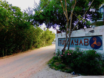 STRASSENSZENE IN TULSAYAB – Privatvillen an der einen Straßenseite, Mangrovendschungel an der anderen.