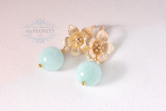 aqua blaue jade perlen blumen blüten ohrringe ohrhacken vergoldet
