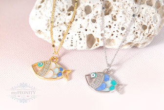 Emaillierte Fische zarte lange Halskette gold silber sommer mypeonity